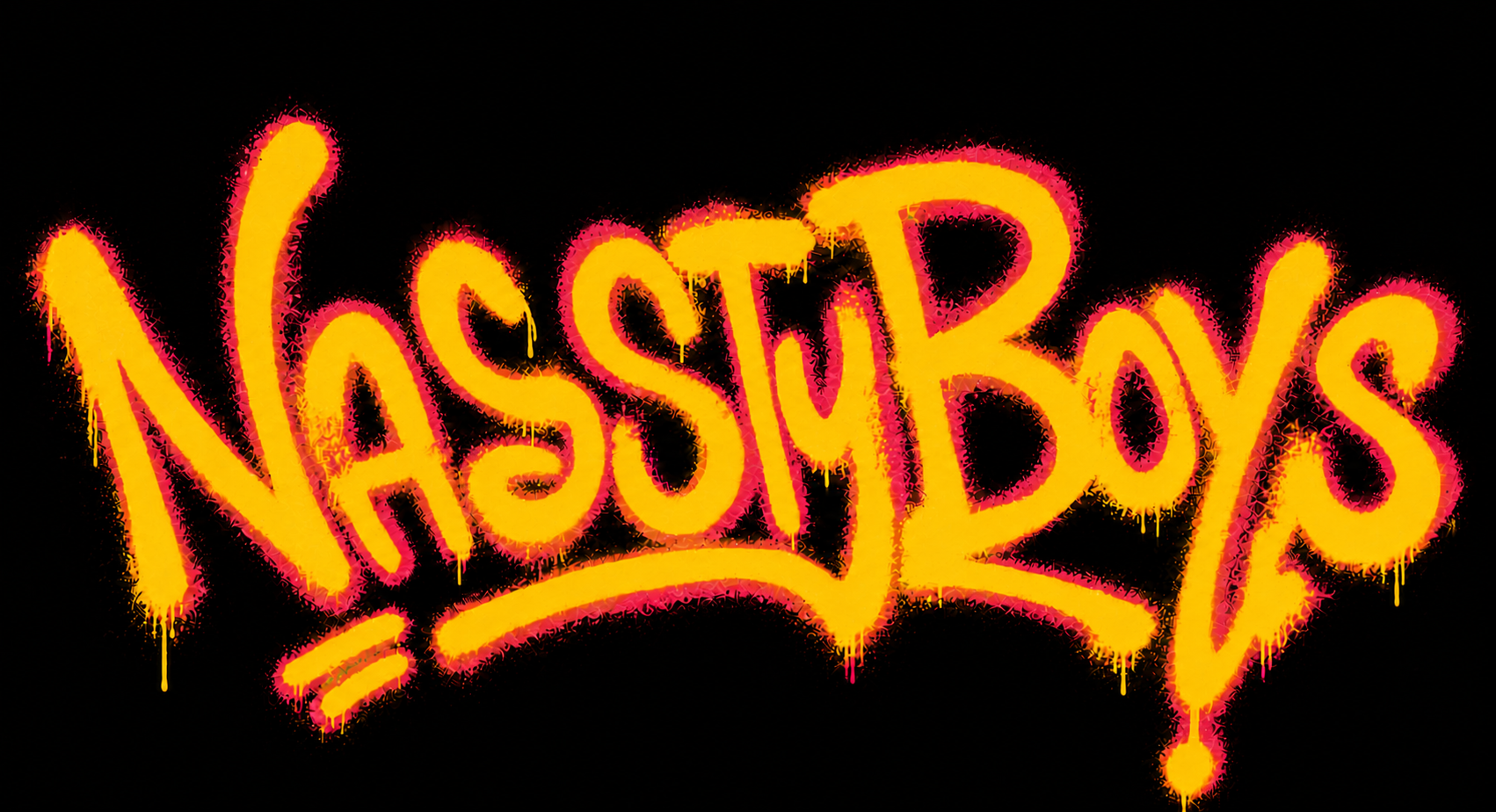 Logo original de NasstyBoys, lettering amarillo y rosa sobre negro